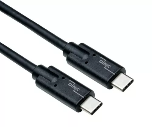 USB 3.2-kabel type C til C-plugg, opptil 20 GBit/s og 100 W (20V/5A) lading, svart, 2 m, DINIC-boks (kartong)